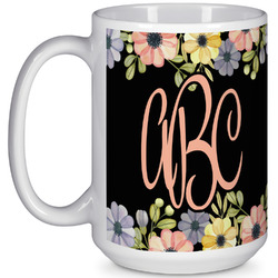 Boho Floral 15 Oz Coffee Mug - White (Personalized)