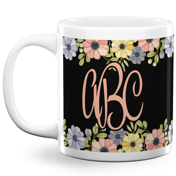 Custom Boho Floral 20 Oz Coffee Mug - White (Personalized)