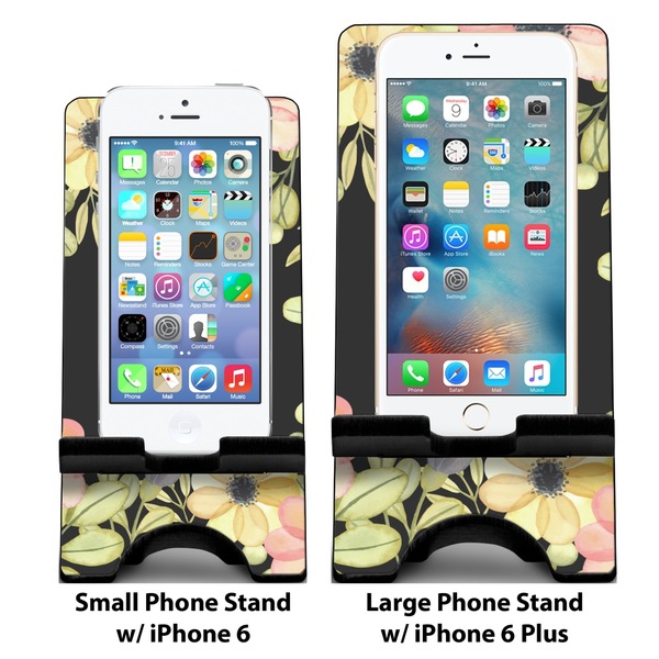 Boho Floral Compare Phone Stand Sizes - with iPhones