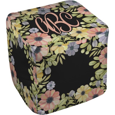 Boho Floral Cube Pouf Ottoman - 18" (Personalized)