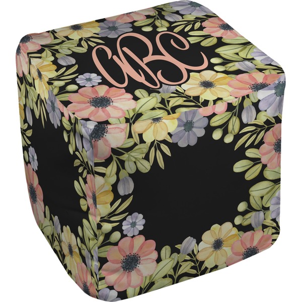 Custom Boho Floral Cube Pouf Ottoman - 13" (Personalized)
