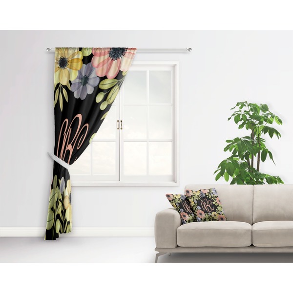 Boho Floral Curtain With Window and Rod - in Room Matching Pillow