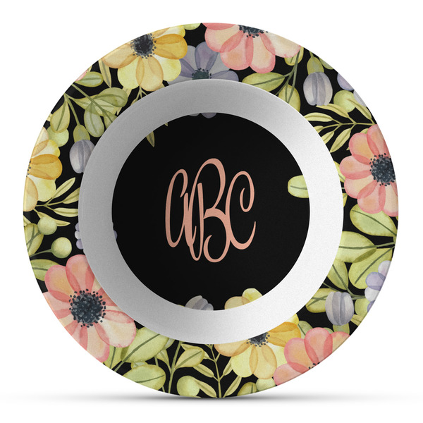Custom Boho Floral Plastic Bowl - Microwave Safe - Composite Polymer (Personalized)