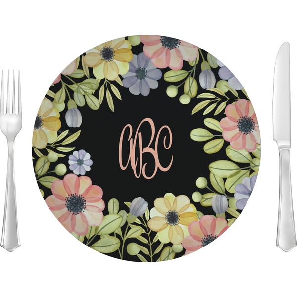 Custom Boho Floral 10" Glass Lunch / Dinner Plates - Single or Set (Personalized)