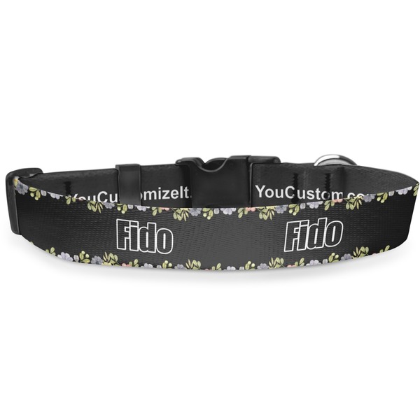 Custom Boho Floral Deluxe Dog Collar - Medium (11.5" to 17.5") (Personalized)