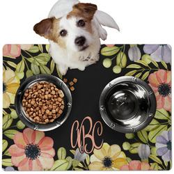 Boho Floral Dog Food Mat - Medium w/ Monogram
