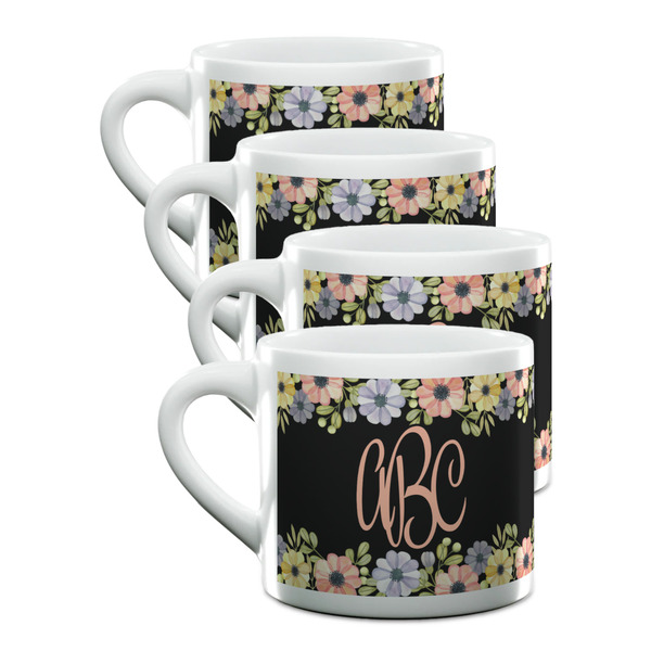 Custom Boho Floral Double Shot Espresso Cups - Set of 4 (Personalized)