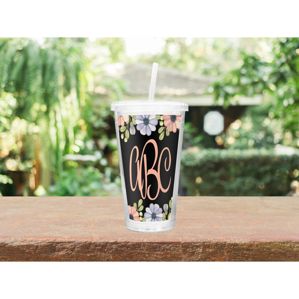 Boho Floral Double Wall Tumbler with Straw Lifestyle