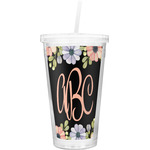 Boho Floral Double Wall Tumbler with Straw (Personalized)