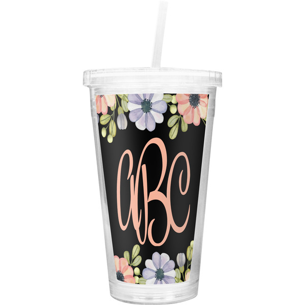 Custom Boho Floral Double Wall Tumbler with Straw (Personalized)