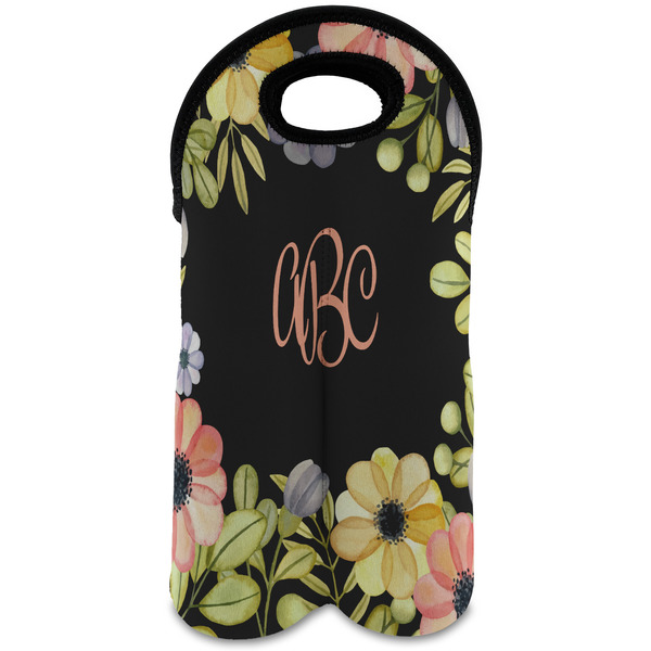 Custom Boho Floral Wine Tote Bag (2 Bottles) (Personalized)