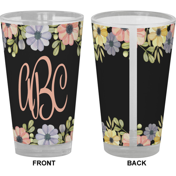 Boho Floral Pint Glass - Full Color - Front & Back Views
