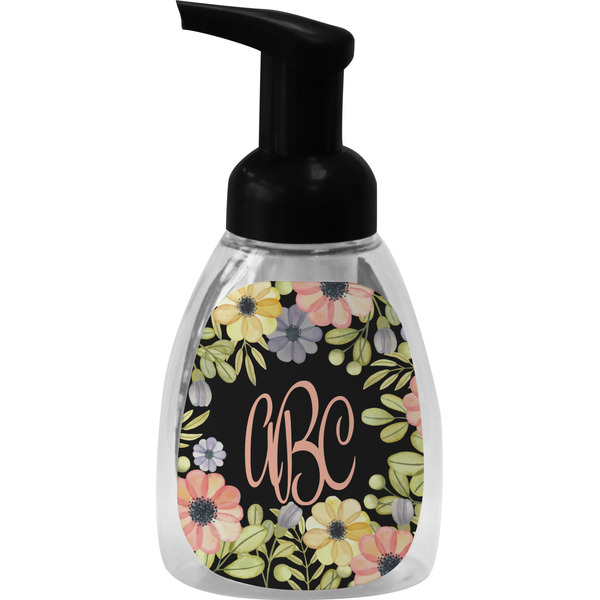 Custom Boho Floral Foam Soap Bottle - Black (Personalized)