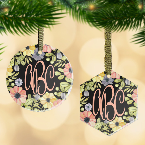 Custom Boho Floral Flat Glass Ornament w/ Monogram