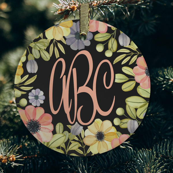 Boho Floral Frosted Glass Ornament - Round (Lifestyle)