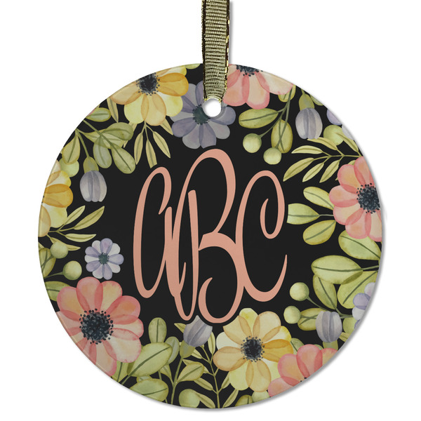 Custom Boho Floral Flat Glass Ornament - Round w/ Monogram