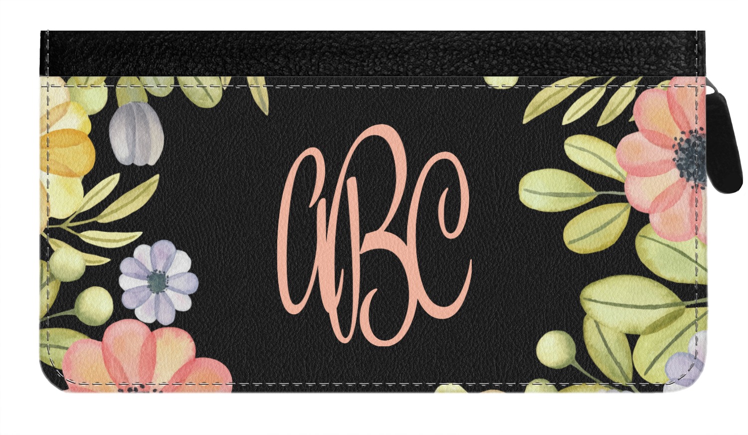 Boho Floral Genuine Leather Ladies Zippered Wallet (Personalized