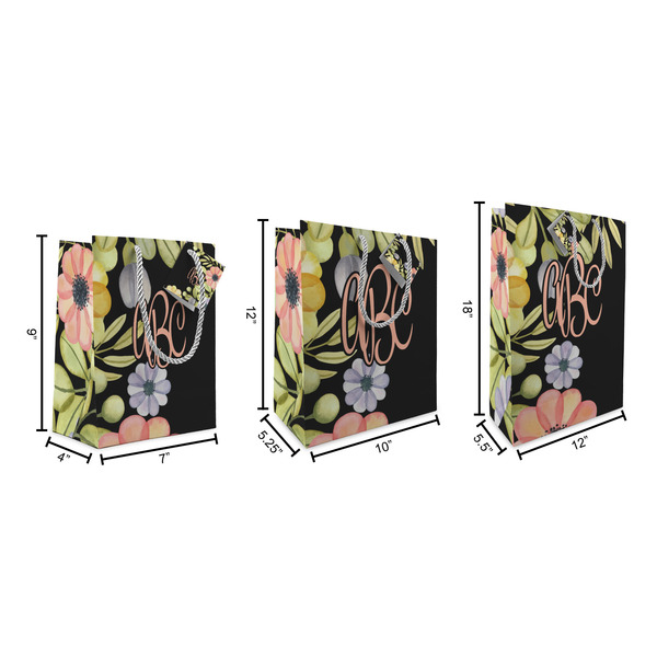 Boho Floral Gift Bags - All Sizes - Dimensions