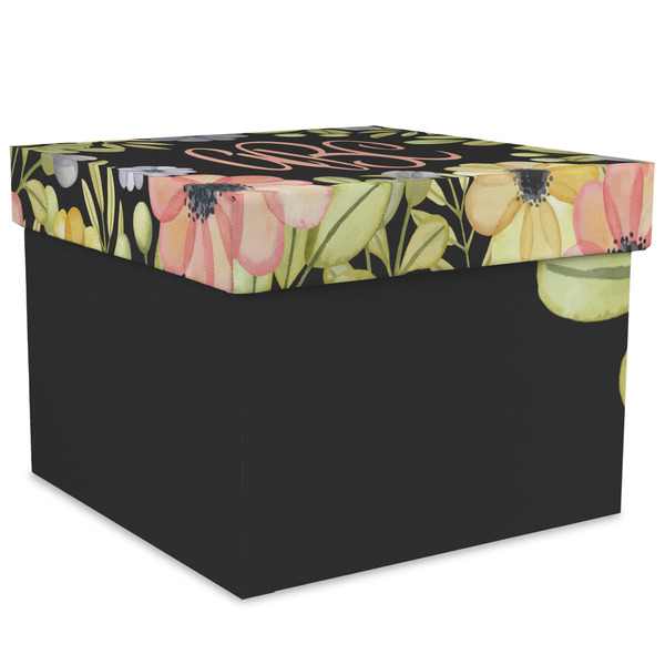 Custom Boho Floral Gift Box with Lid - Canvas Wrapped - XX-Large (Personalized)