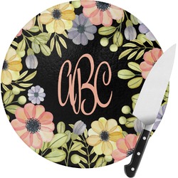 Boho Floral Round Glass Cutting Board (Personalized)
