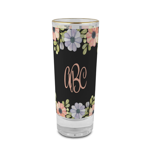 Custom Boho Floral 2 oz Shot Glass -  Glass with Gold Rim - Set of 4 (Personalized)
