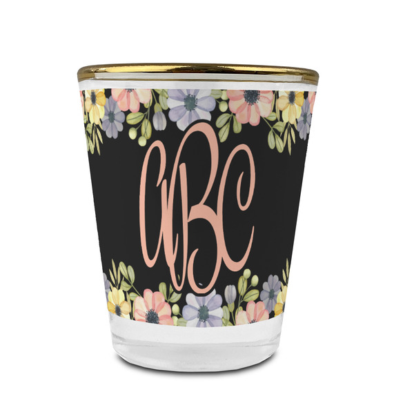 Boho Floral Glass Shot Glass - With gold rim - FRONT