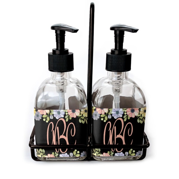 Custom Boho Floral Glass Soap & Lotion Bottle Set (Personalized)