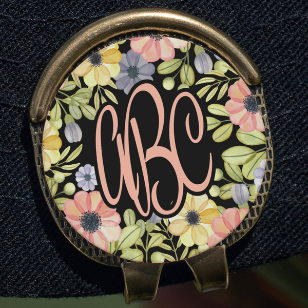 Boho Floral Golf Ball Marker Hat Clip - Gold - Close Up