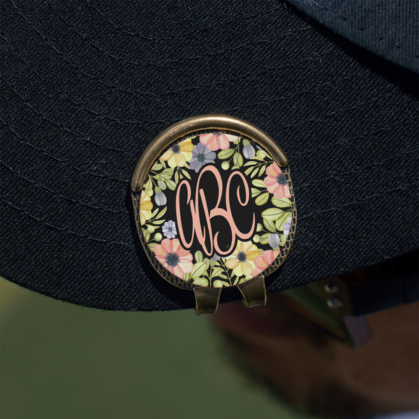 Boho Floral Golf Ball Marker Hat Clip - Gold - On Hat