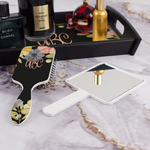 Boho Floral Hair Brush - With Hand Mirror