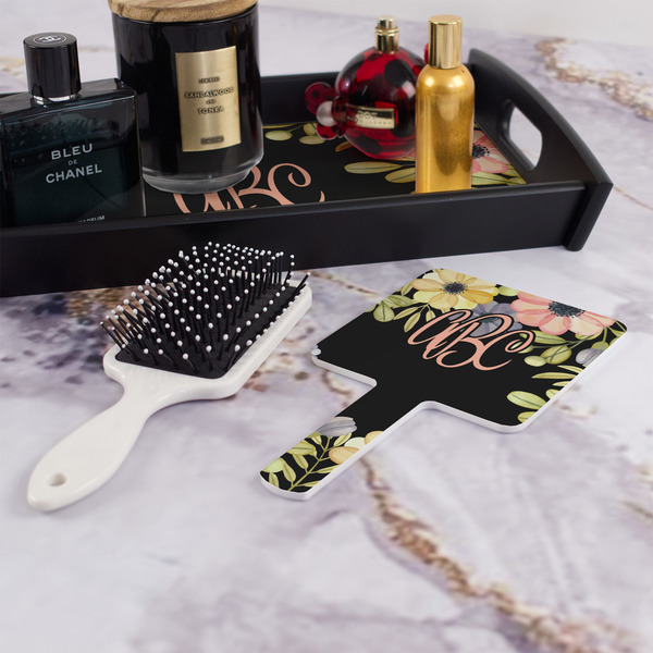 Boho Floral Hand Mirror - With Hair Brush