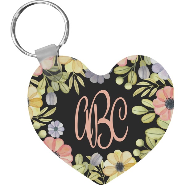 Custom Boho Floral Heart Plastic Keychain w/ Monogram