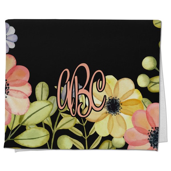 Custom Boho Floral Kitchen Towel - Poly Cotton w/ Monograms
