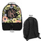 Boho Floral Large Backpack - Black - Front & Back View