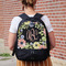 Boho Floral Large Backpack - Black - On Back