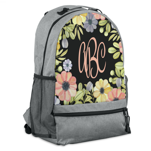 Custom Boho Floral Backpack - Grey (Personalized)