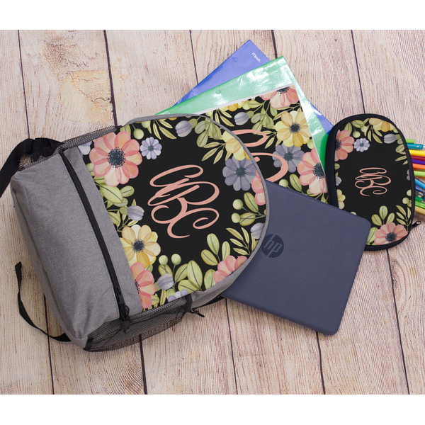 Boho Floral Large Backpack - Gray - With Stuff