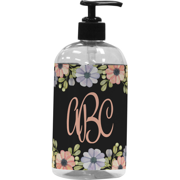 Custom Boho Floral Plastic Soap / Lotion Dispenser (16 oz - Large - Black) (Personalized)