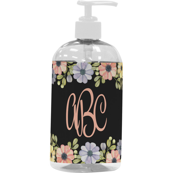 Custom Boho Floral Plastic Soap / Lotion Dispenser (16 oz - Large - White) (Personalized)