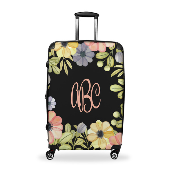 Custom Boho Floral Suitcase - 28" Large - Checked w/ Monogram