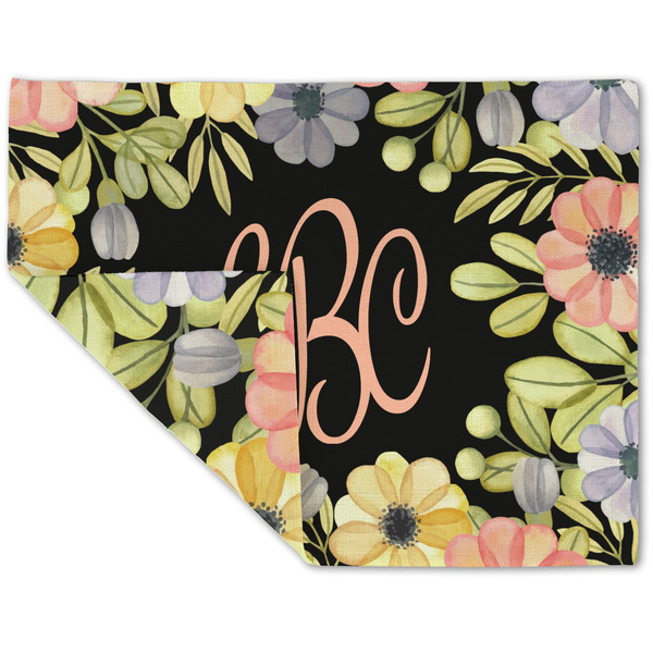 Custom Boho Floral Double-Sided Linen Placemat - Single w/ Monogram
