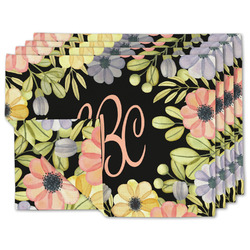 Boho Floral Double-Sided Linen Placemat - Set of 4 w/ Monogram