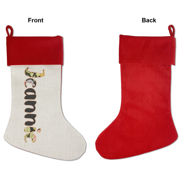 Boho Floral Linen Stockings w/ Red Cuff - Front & Back (APPROVAL)