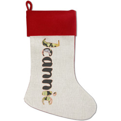 Boho Floral Red Linen Stocking (Personalized)