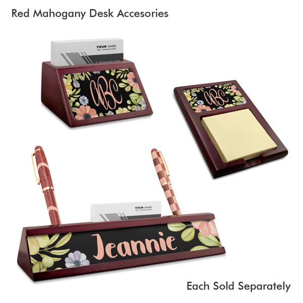 Boho Floral Mahogany Desk Accessories