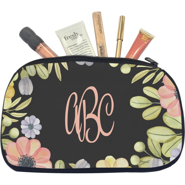 Custom Boho Floral Makeup / Cosmetic Bag - Medium (Personalized)