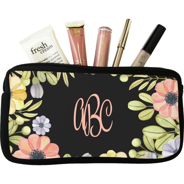 Custom Boho Floral Makeup / Cosmetic Bag (Personalized)