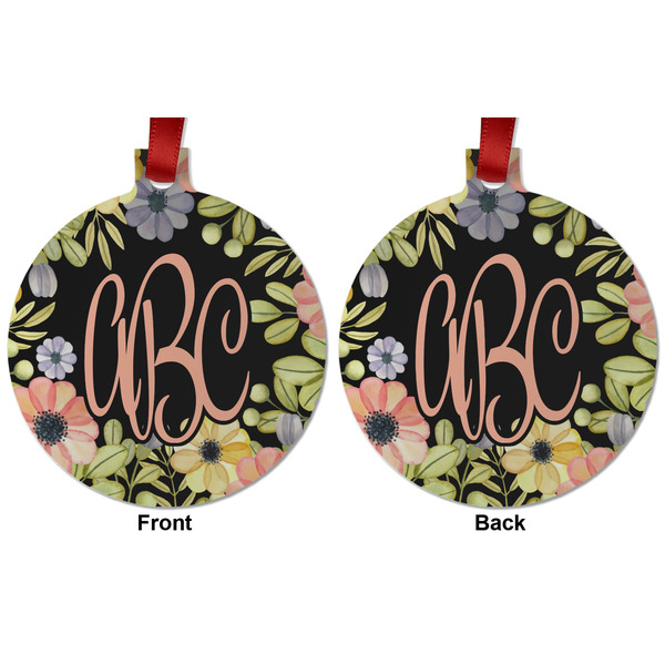 Boho Floral Metal Ball Ornament - Front and Back