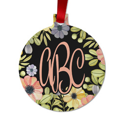 Boho Floral Metal Ball Ornament - Double Sided w/ Monogram