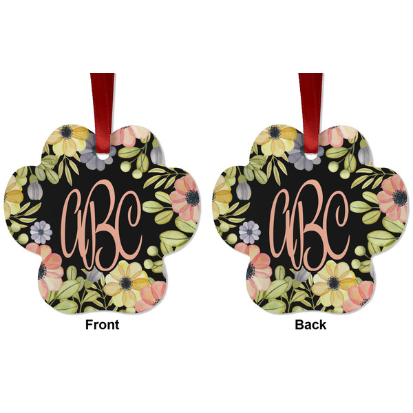 Boho Floral Metal Paw Ornament - Front and Back